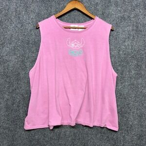 Disney Tank Top 3X Pink Stitch 626 Embroidered Sleeveless Boxy Fit Shirt